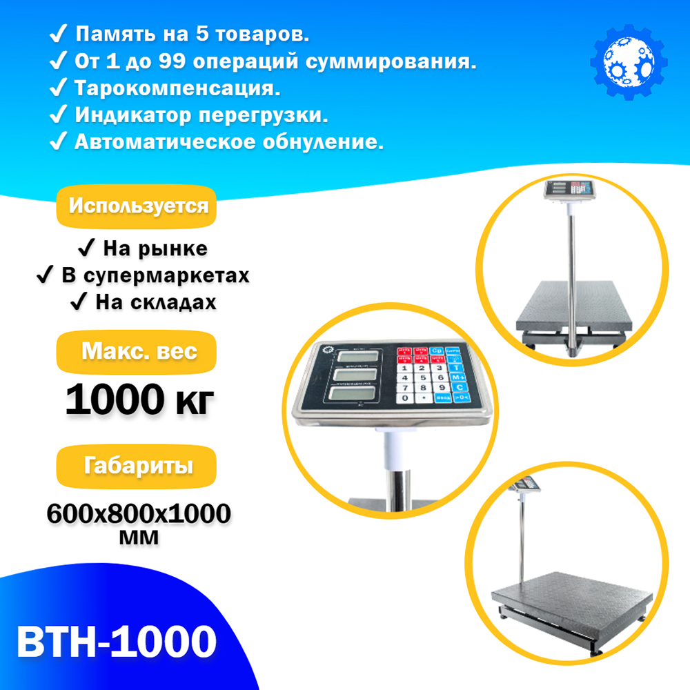 Напольные торговые весы 1000кг/500гр Foodatlas ВТН-1000